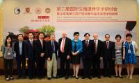 Group photo of Prof. Chan Wai-yee (5th from  left), Prof. Leung Tak Yeung (5th from right), Prof. Chen Zijiang, Vice Dean, School of Medicine of Shandong University and Vice President of Shandong University (6th from right), Prof. Ma Jin-loong, Co-Director of the Joint Laboratory (3rd from left) and Prof. Richard Choy (4th from left) taken with other speakers during the symposium